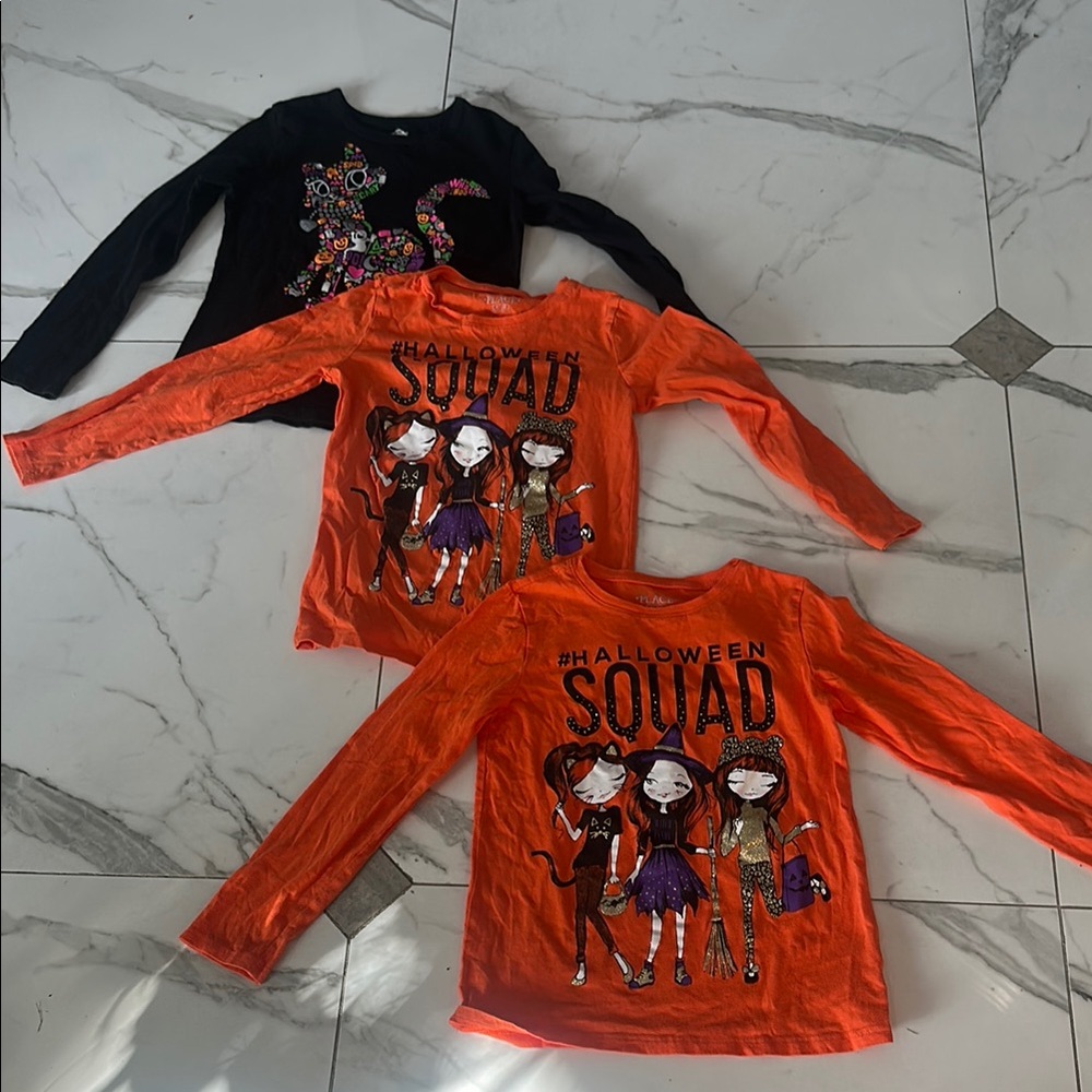 Bundle size 7/8 Halloween Squad Kids Long Sleeve Shirts amd cat - Orange & Black